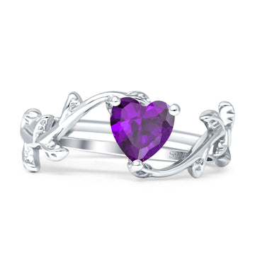 Heart Leaf Art Deco Promise Ring Amethyst CZ 925 Sterling Silver wholesale